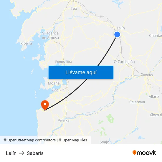 Lalín to Sabarís map