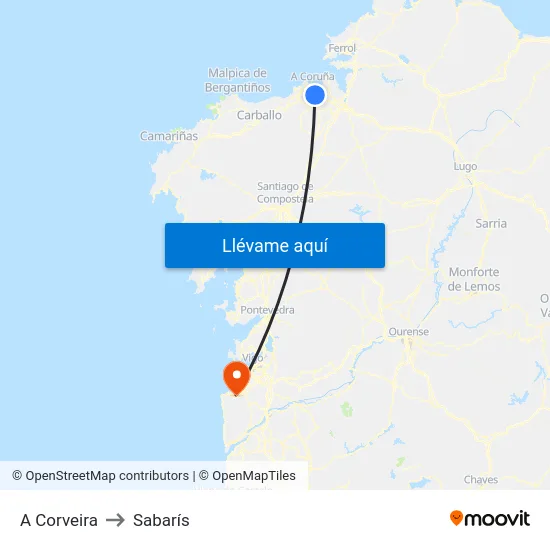 A Corveira to Sabarís map