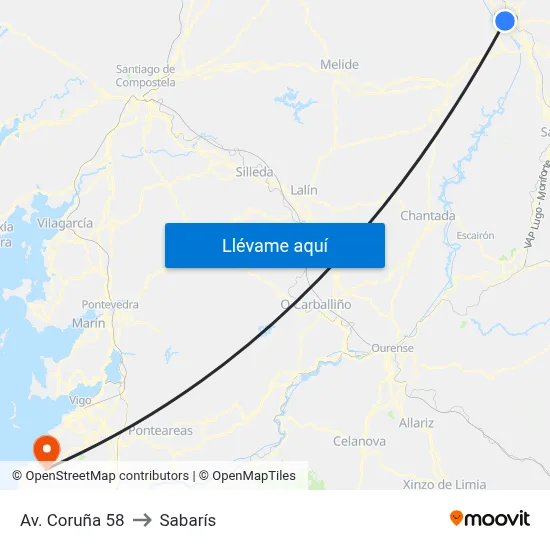 Av. Coruña 58 to Sabarís map