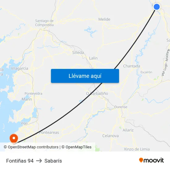 Fontiñas 94 to Sabarís map