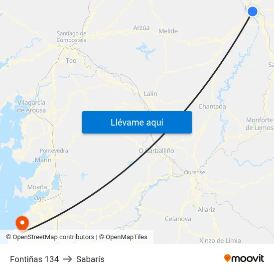Fontiñas 134 to Sabarís map