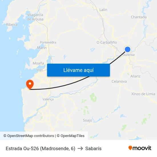 Estrada Ou-526 (Madrosende, 6) to Sabarís map