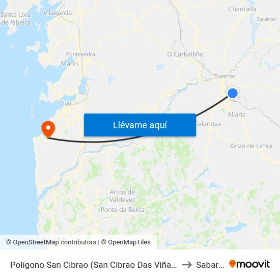 Polígono San Cibrao (San Cibrao Das Viñas) to Sabarís map