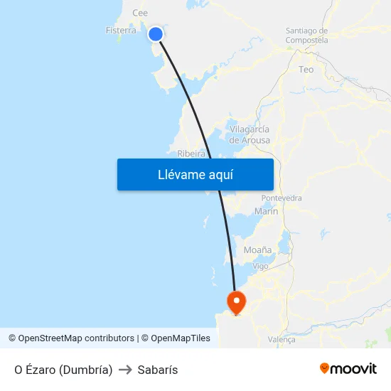 O Ézaro (Dumbría) to Sabarís map