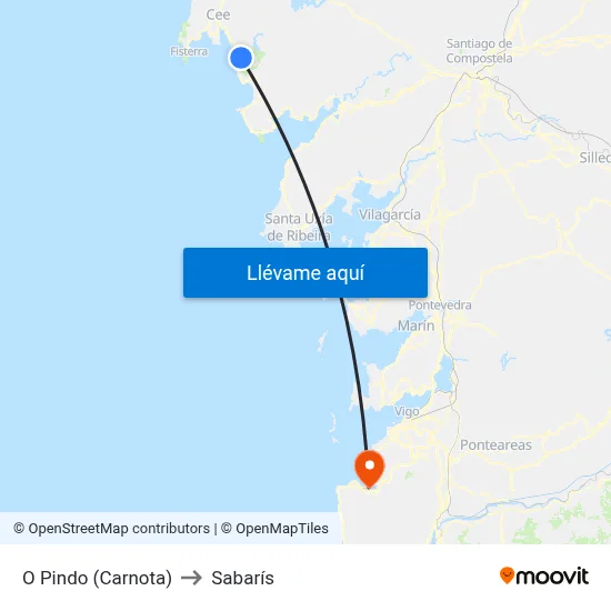O Pindo (Carnota) to Sabarís map