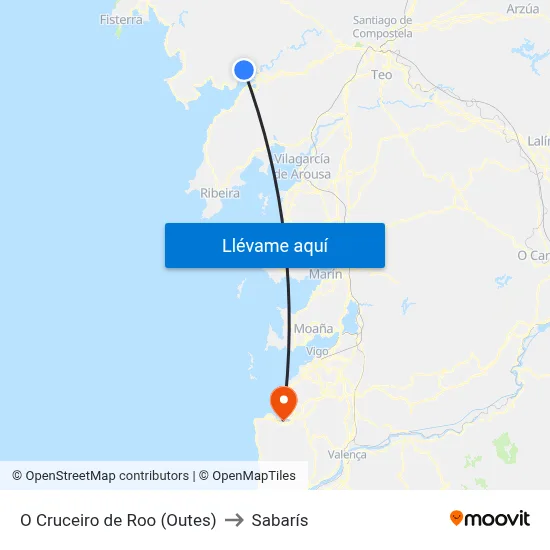 O Cruceiro de Roo (Outes) to Sabarís map