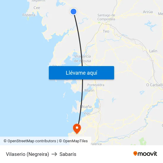 Vilaserio (Negreira) to Sabarís map