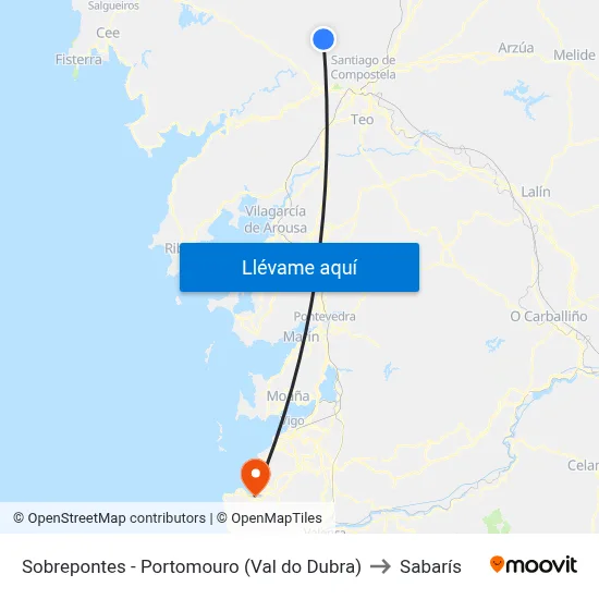 Sobrepontes - Portomouro (Val do Dubra) to Sabarís map