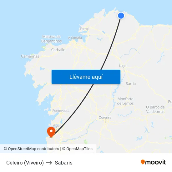 Celeiro (Viveiro) to Sabarís map