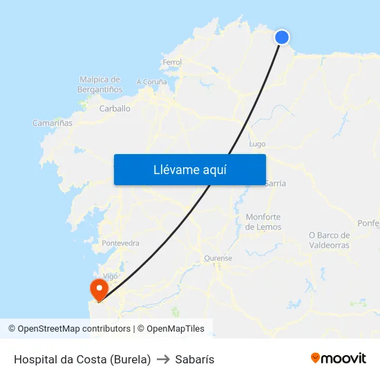 Hospital da Costa (Burela) to Sabarís map