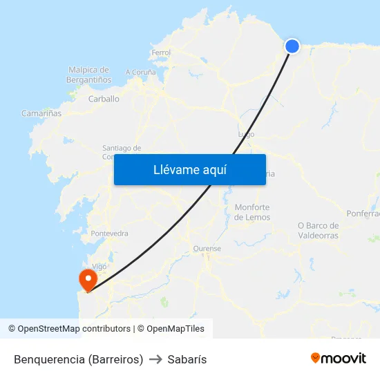 Benquerencia (Barreiros) to Sabarís map