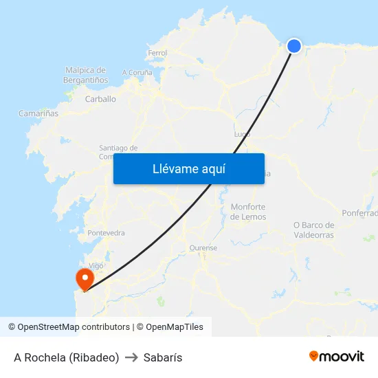 A Rochela (Ribadeo) to Sabarís map