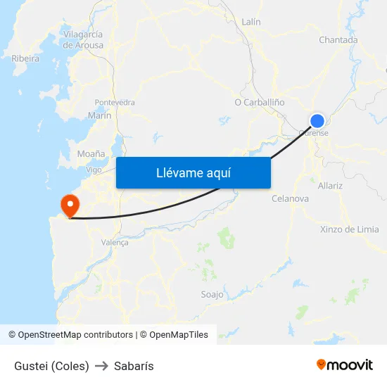 Gustei (Coles) to Sabarís map