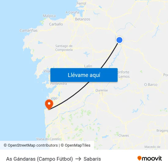 As Gándaras (Campo Fútbol) to Sabarís map