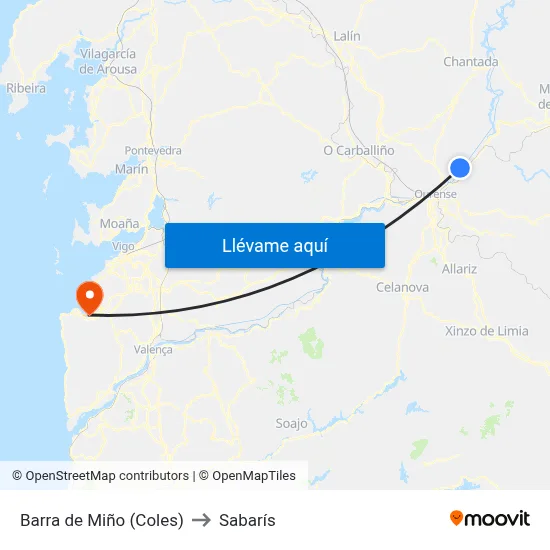 Barra de Miño (Coles) to Sabarís map