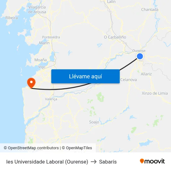Ies Universidade Laboral (Ourense) to Sabarís map