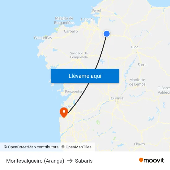 Montesalgueiro (Aranga) to Sabarís map