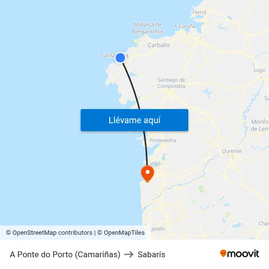 A Ponte do Porto (Camariñas) to Sabarís map