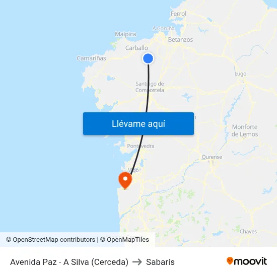 Avenida Paz - A Silva (Cerceda) to Sabarís map