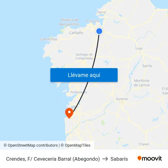 Crendes, F/ Cevecería Barral (Abegondo) to Sabarís map