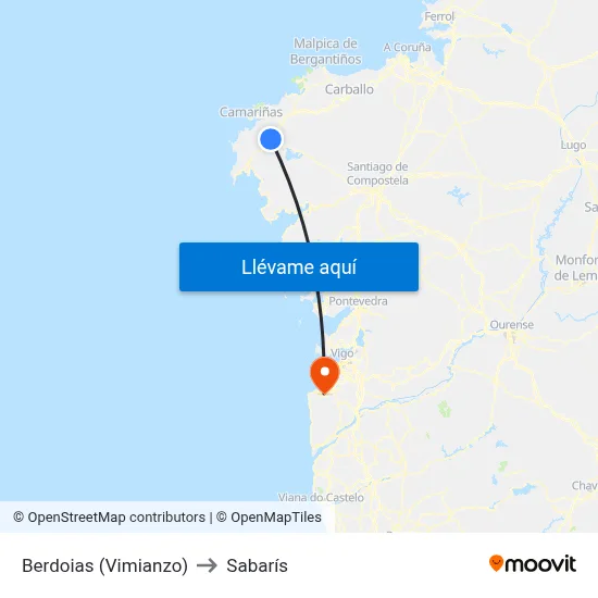 Berdoias (Vimianzo) to Sabarís map