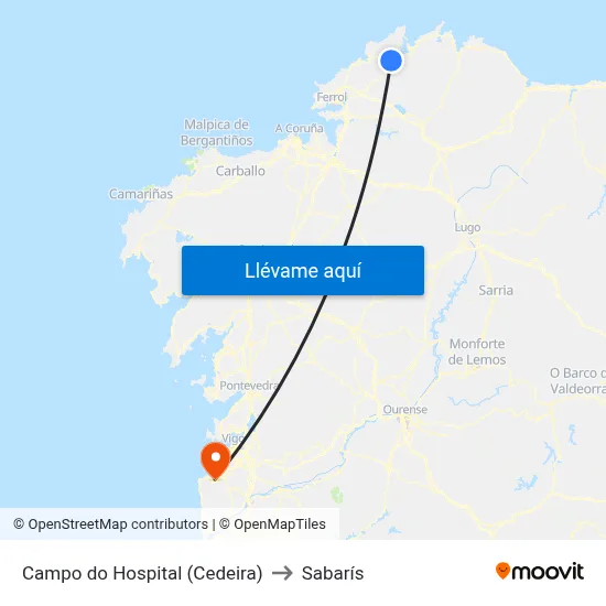 Campo do Hospital (Cedeira) to Sabarís map