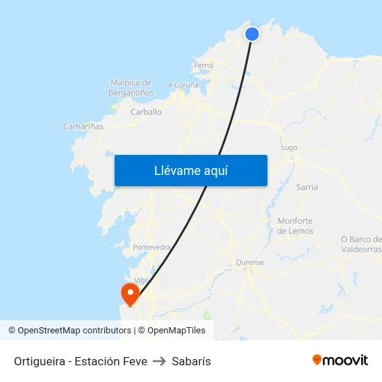 Ortigueira - Estación Feve to Sabarís map