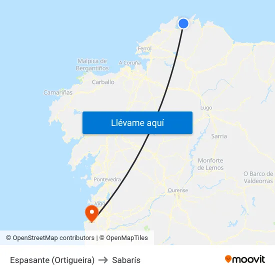 Espasante (Ortigueira) to Sabarís map