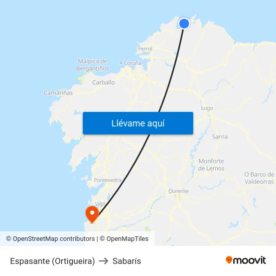 Espasante (Ortigueira) to Sabarís map