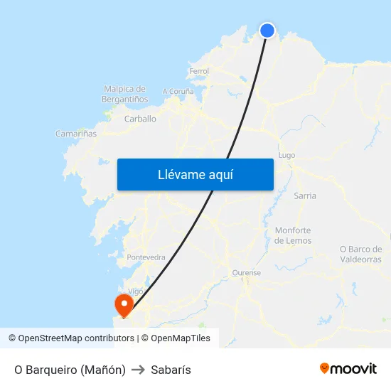 O Barqueiro (Mañón) to Sabarís map