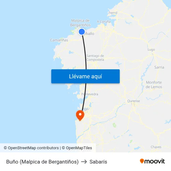 Buño (Malpica de Bergantiños) to Sabarís map