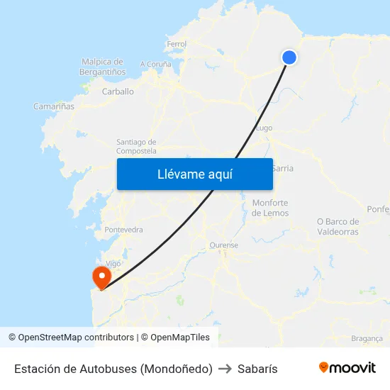 Estación de Autobuses (Mondoñedo) to Sabarís map