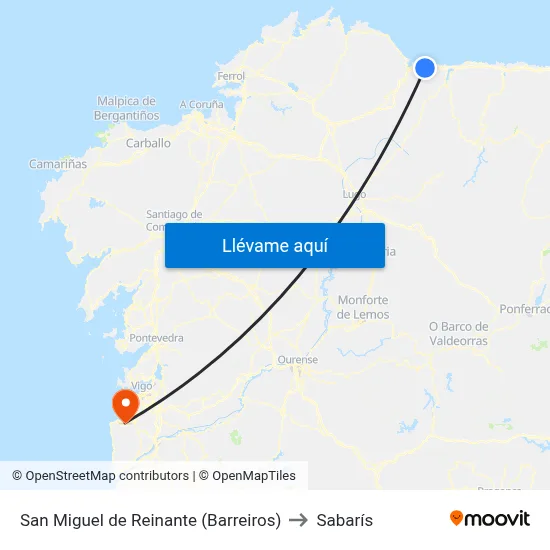 San Miguel de Reinante (Barreiros) to Sabarís map