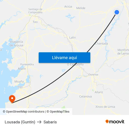 Lousada (Guntín) to Sabarís map
