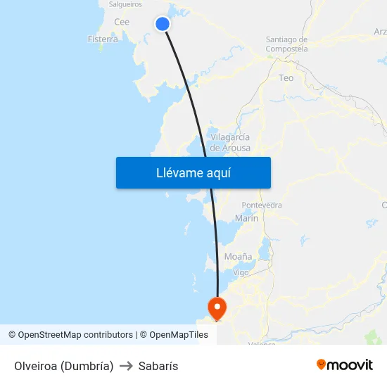 Olveiroa (Dumbría) to Sabarís map