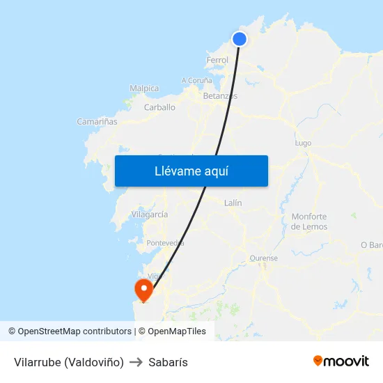 Vilarrube (Valdoviño) to Sabarís map