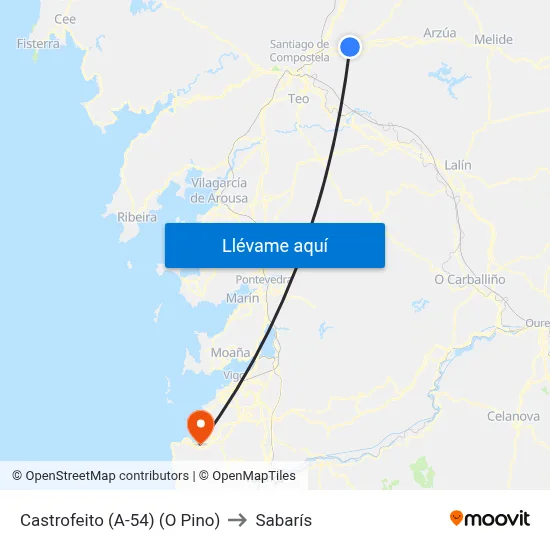 Castrofeito (A-54) (O Pino) to Sabarís map