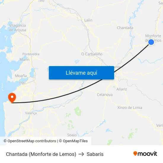Chantada (Monforte de Lemos) to Sabarís map