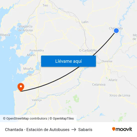 Chantada - Estación de Autobuses to Sabarís map