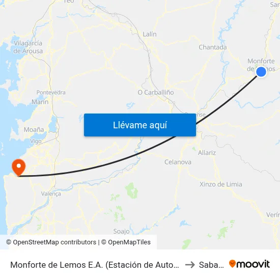 Monforte de Lemos E.A. (Estación de Autobuses) to Sabarís map