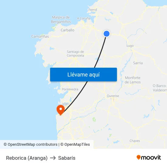 Reborica (Aranga) to Sabarís map