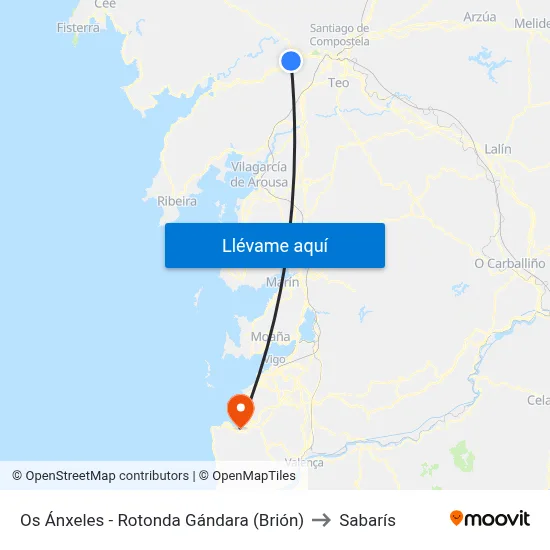 Os Ánxeles - Rotonda Gándara (Brión) to Sabarís map
