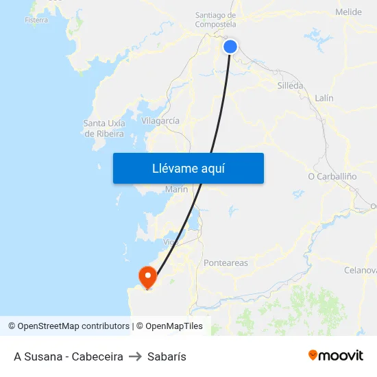 A Susana - Cabeceira to Sabarís map