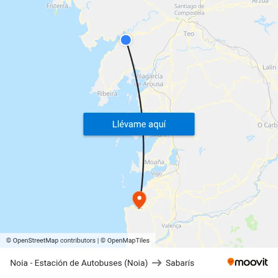Noia - Estación de Autobuses (Noia) to Sabarís map