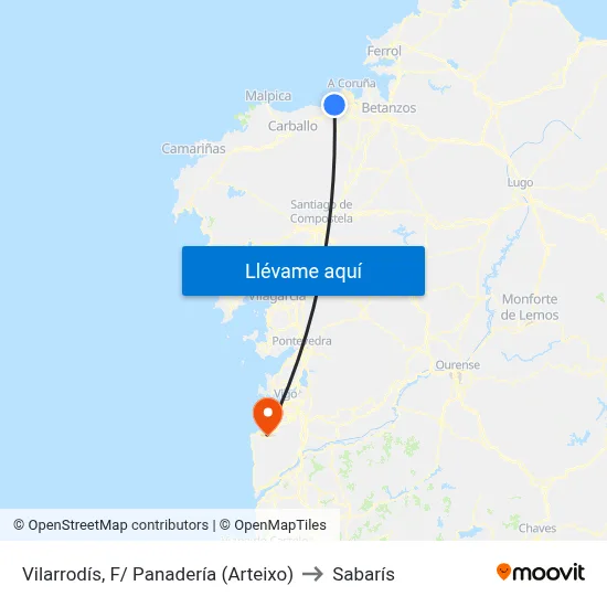 Vilarrodís, F/ Panadería (Arteixo) to Sabarís map