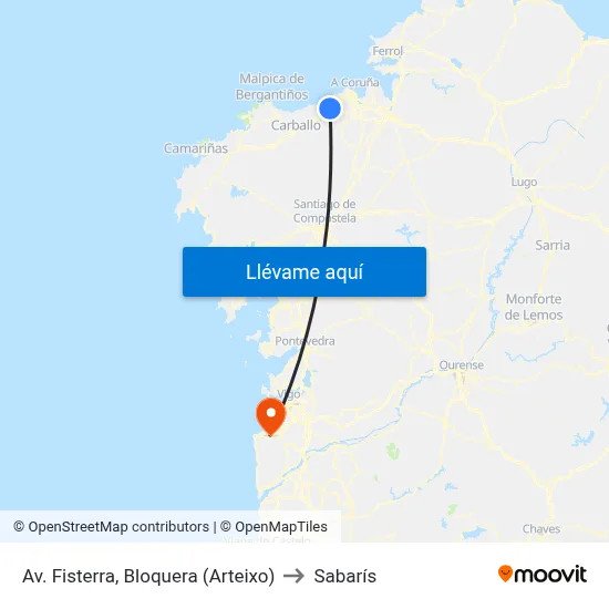 Av. Fisterra, Bloquera (Arteixo) to Sabarís map