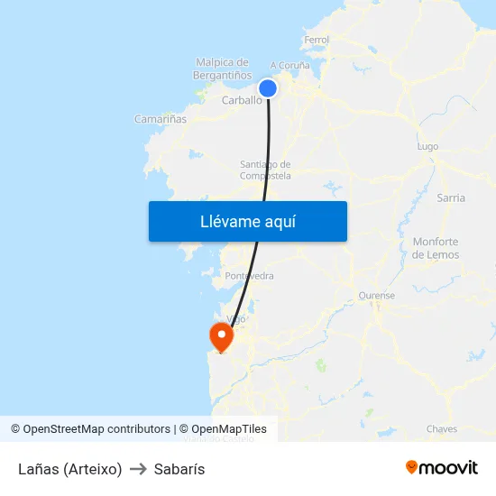 Lañas (Arteixo) to Sabarís map