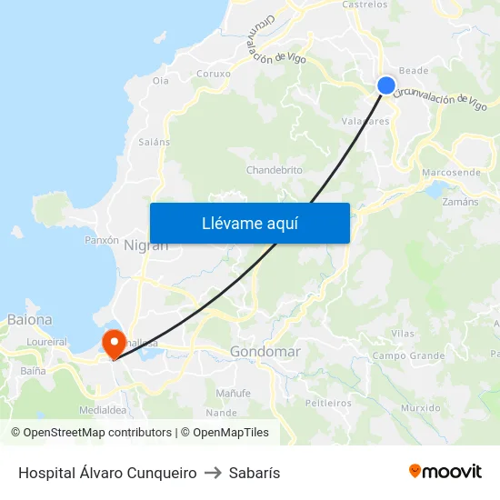 Hospital Álvaro Cunqueiro to Sabarís map