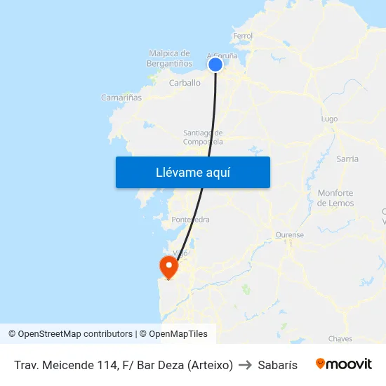Trav. Meicende 114, F/ Bar Deza (Arteixo) to Sabarís map