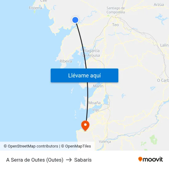 A Serra de Outes (Outes) to Sabarís map